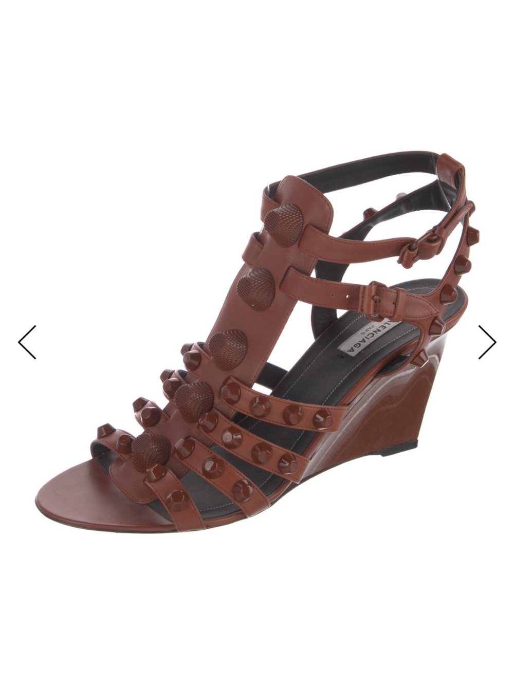 Balenciaga Wedge Women’s Brown Strappy Studded Gladiator Sandals